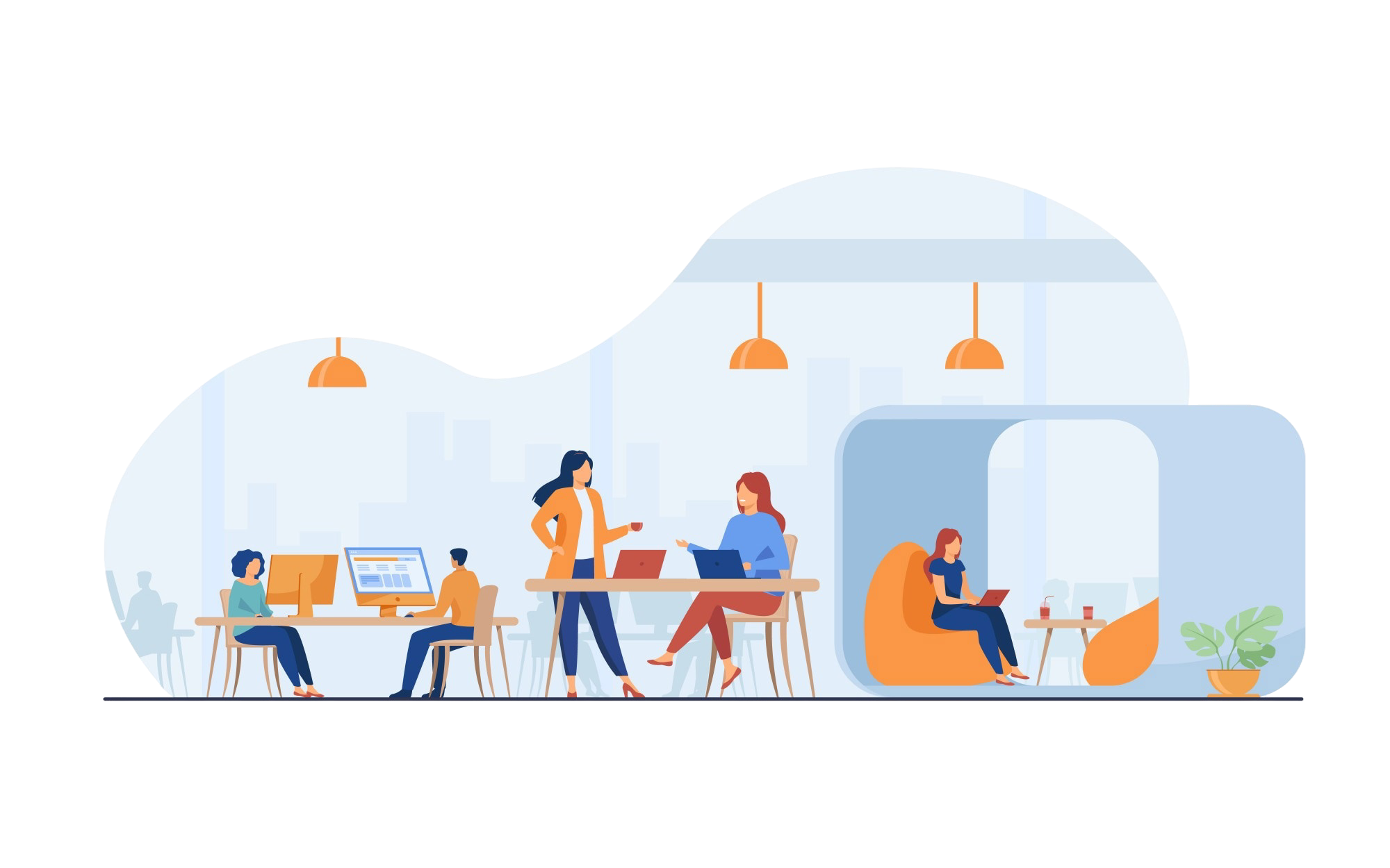 Modern Business Team Working Open Office Space
